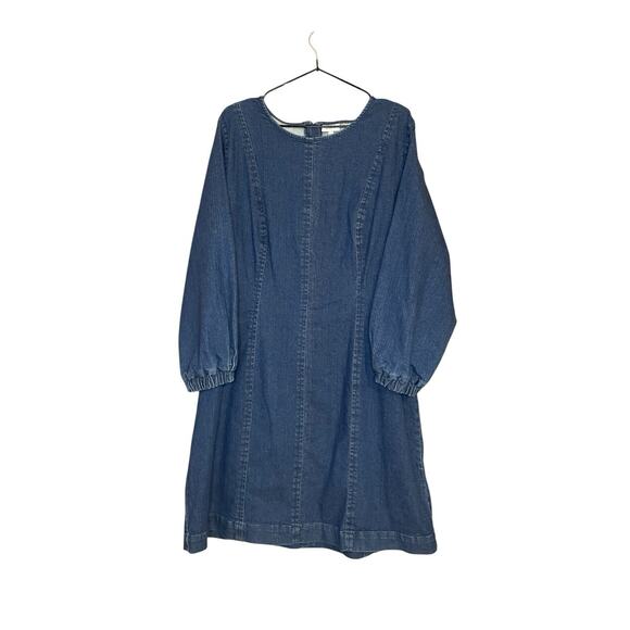 the GET Denim Dress XXL Pleated Front 3/4 Sleeve A-Line Fall Plus Size Stretch - Picture 1 of 5